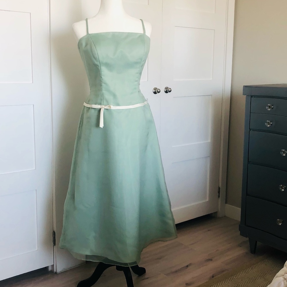 Retro 2000s Olive Green Midi Dress.Spaghetti Straps. Prom, wedding, garden party